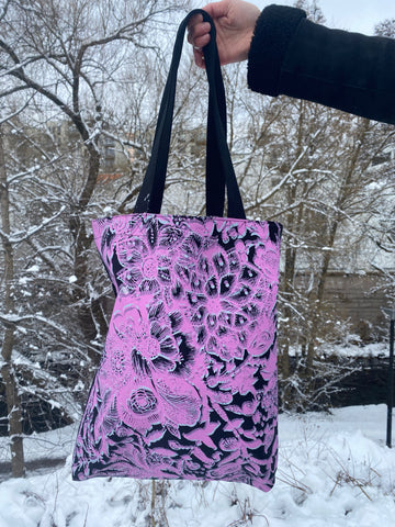 Totebag, rosa blomster