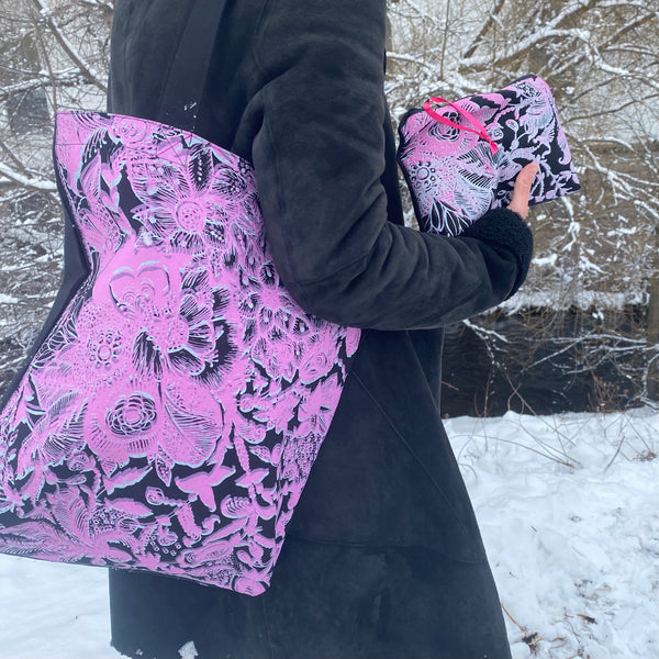 Totebag, rosa blomster