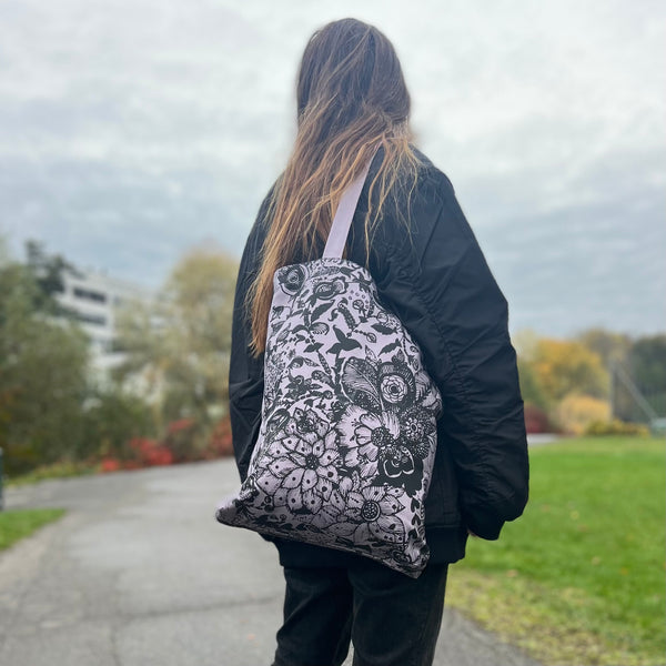 Totebag, lilla blomster
